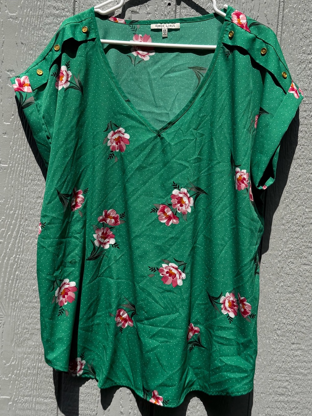 Speed Limit Green Floral V-Neck Tunic with Shoulder Studs